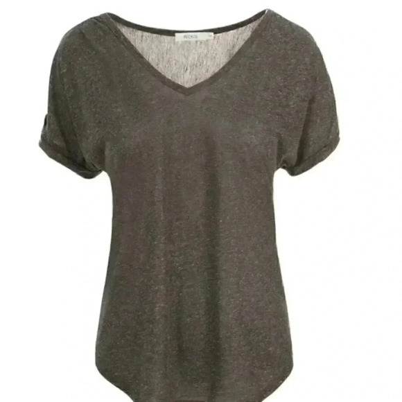Ricki’s Linen Blend T-Shirt Loose Fit V Neck Short Sleeves Charcoal Grey Side XS - Picture 3 of 16
